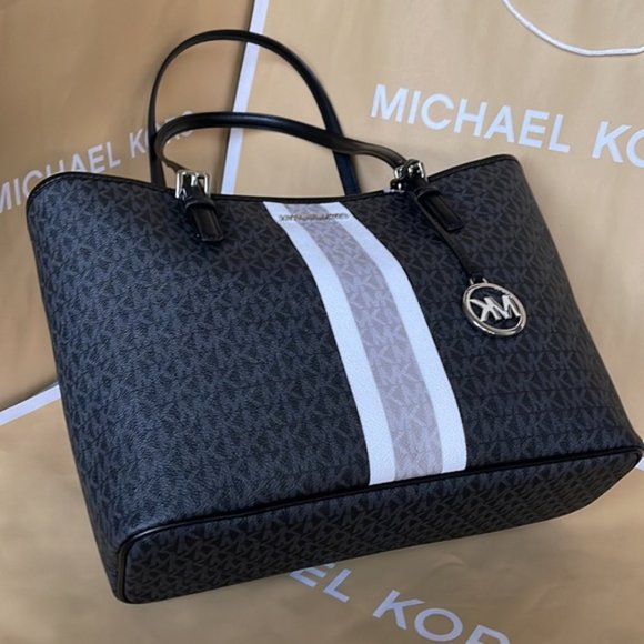 Michael Kors Jet Set Travel Medium Carryall Tote Black Multi - Picture 7 of 14